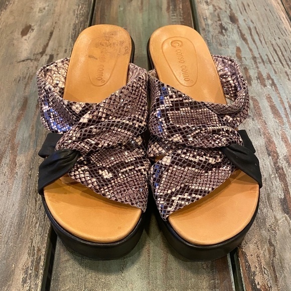 Corso Como 6.5 Wynnter Platform Slide Sandal Snakeskin Print Leather Wedge Shoes - Picture 7 of 15
